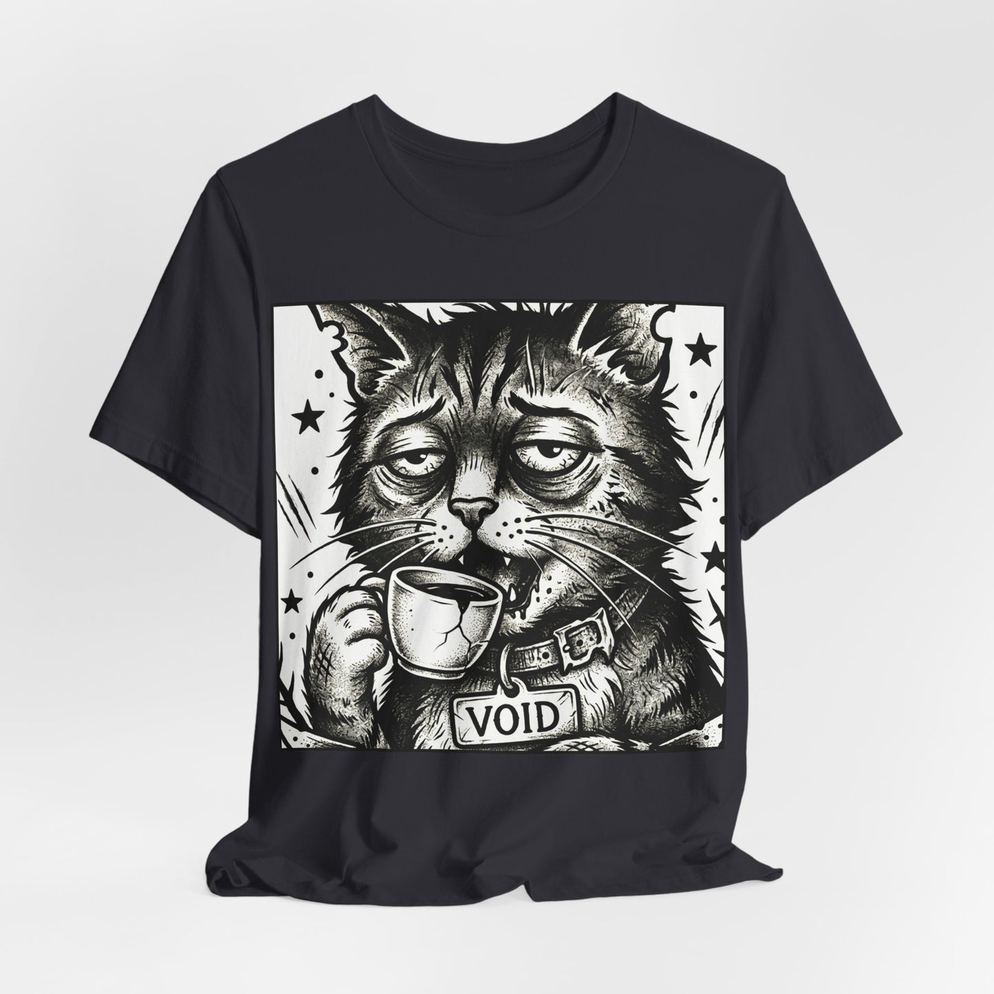 VOID - The Original Void Cat Tee — Tired Moody Cat Drinking Coffee Graphic T-Shirt