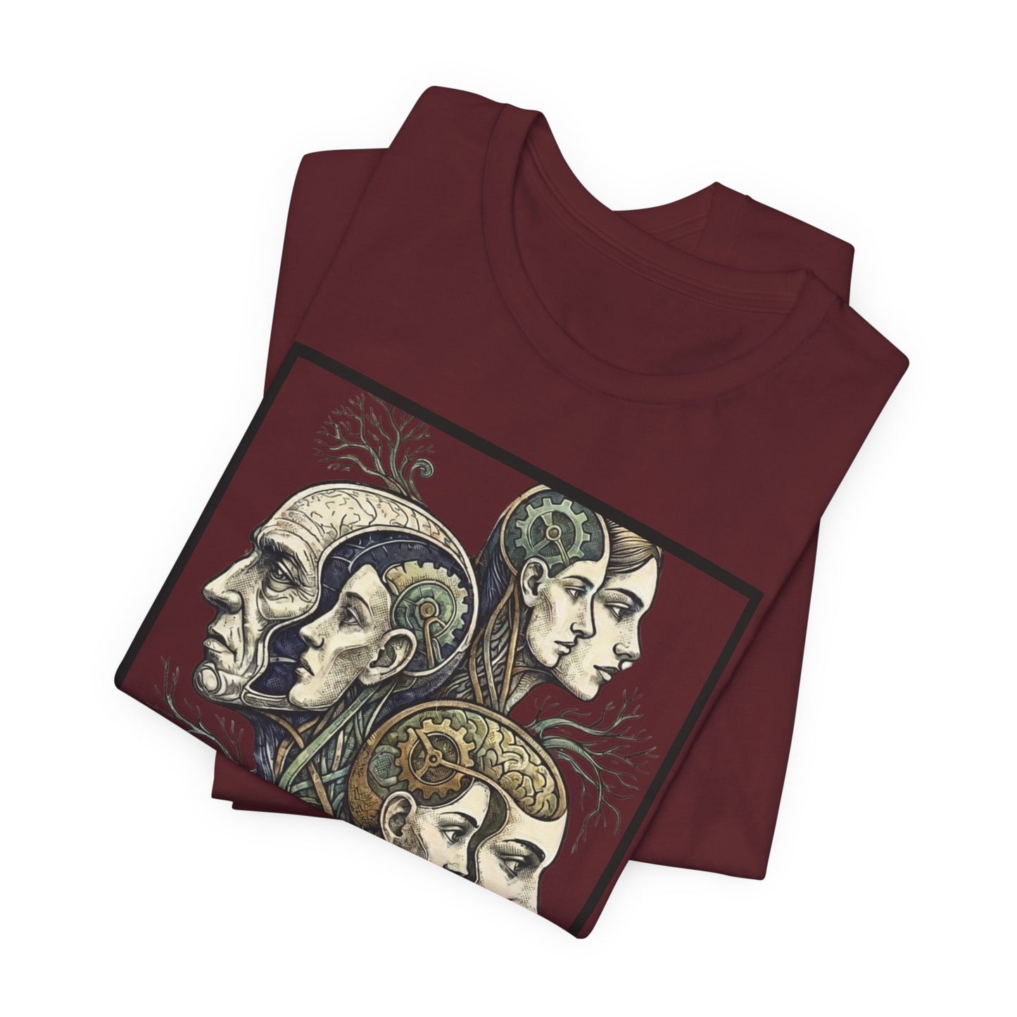 Family of Thought - Crop - Evolution of Minds T-Shirt — Surreal Human Faces Art Tee