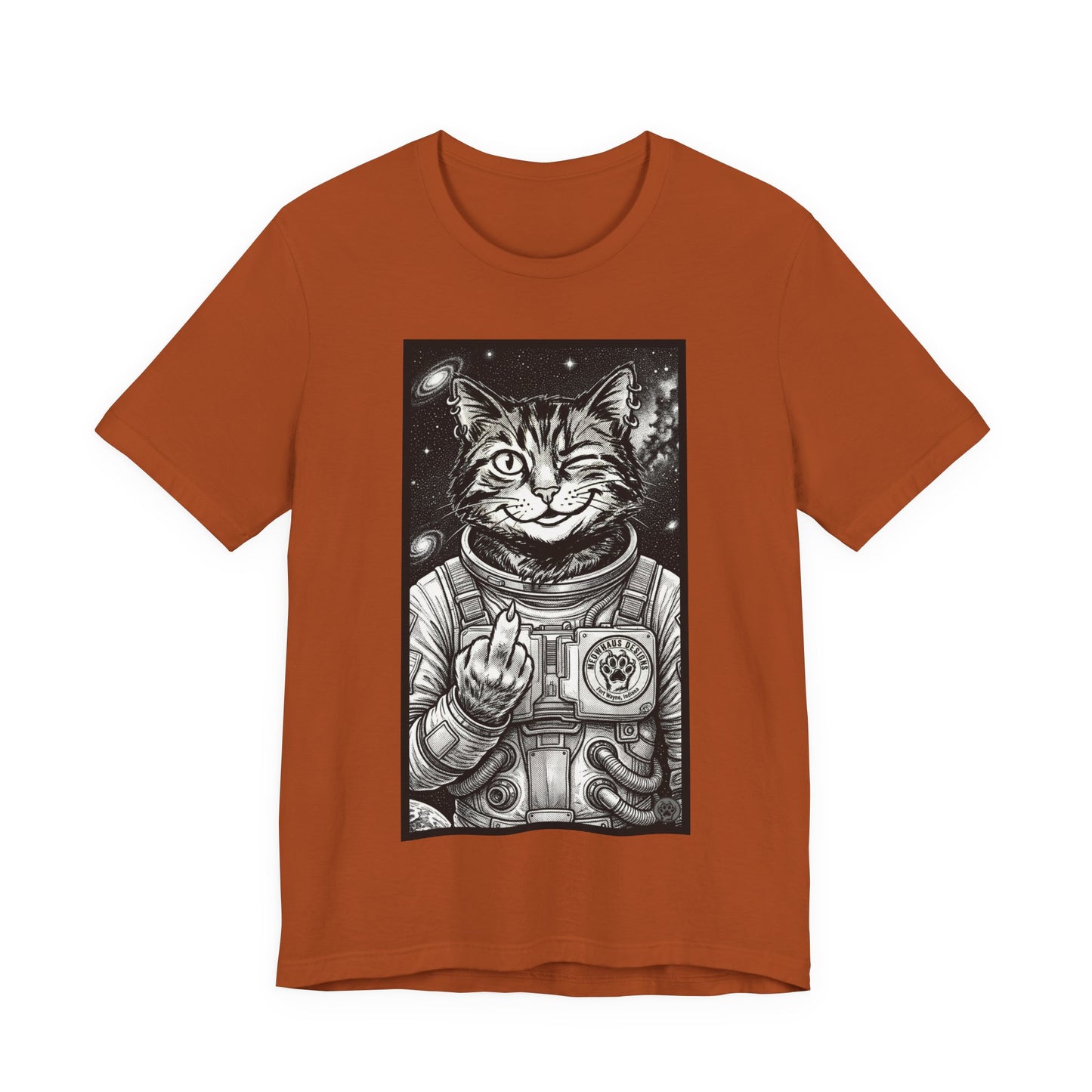 WinkyCat - The Astronaut (Giving Snarky Gesture) Cat Tee — Retro Space Cat Graphic T-Shirt