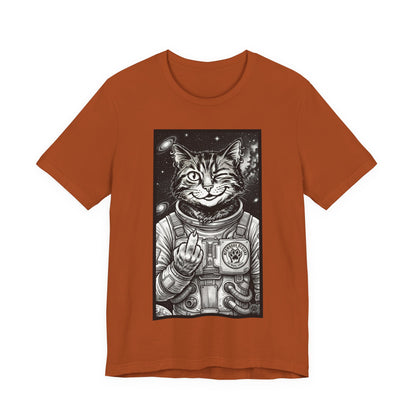 WinkyCat - The Astronaut (Giving Snarky Gesture) Cat Tee — Retro Space Cat Graphic T-Shirt