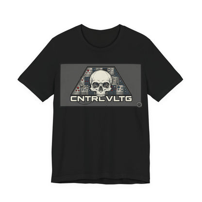 CV Control Voltage - TriBase Grey - Skull Modular Synth Analog Circuit 'CNTRL VLTG' Graphic Tee - Retro Tech Skull T-Shirt