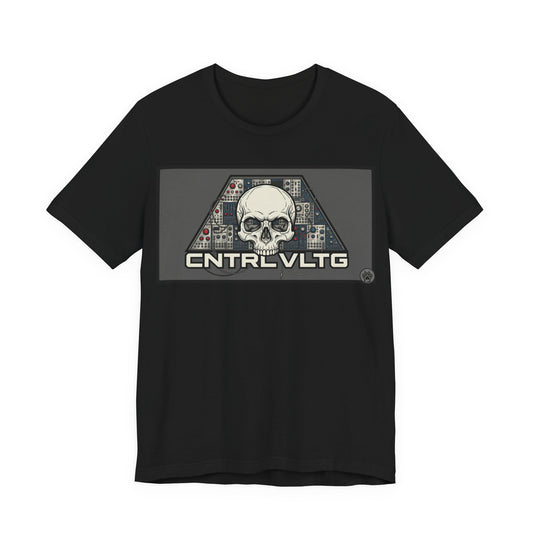 CV Control Voltage - TriBase Grey - Skull Modular Synth Analog Circuit 'CNTRL VLTG' Graphic Tee - Retro Tech Skull T-Shirt