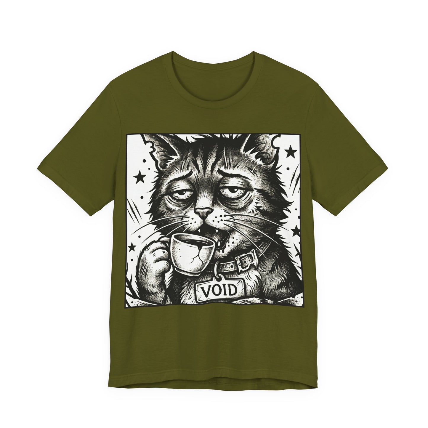 VOID - The Original Void Cat Tee — Tired Moody Cat Drinking Coffee Graphic T-Shirt