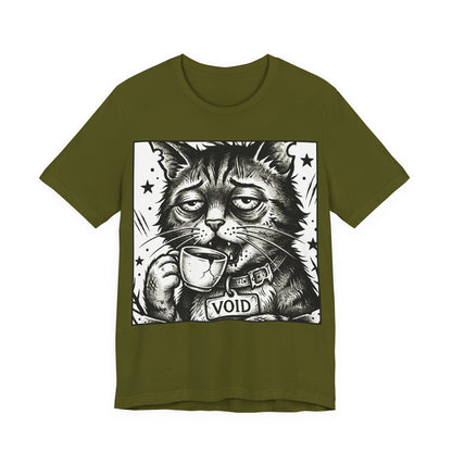 VOID - The Original Void Cat Tee — Tired Moody Cat Drinking Coffee Graphic T-Shirt