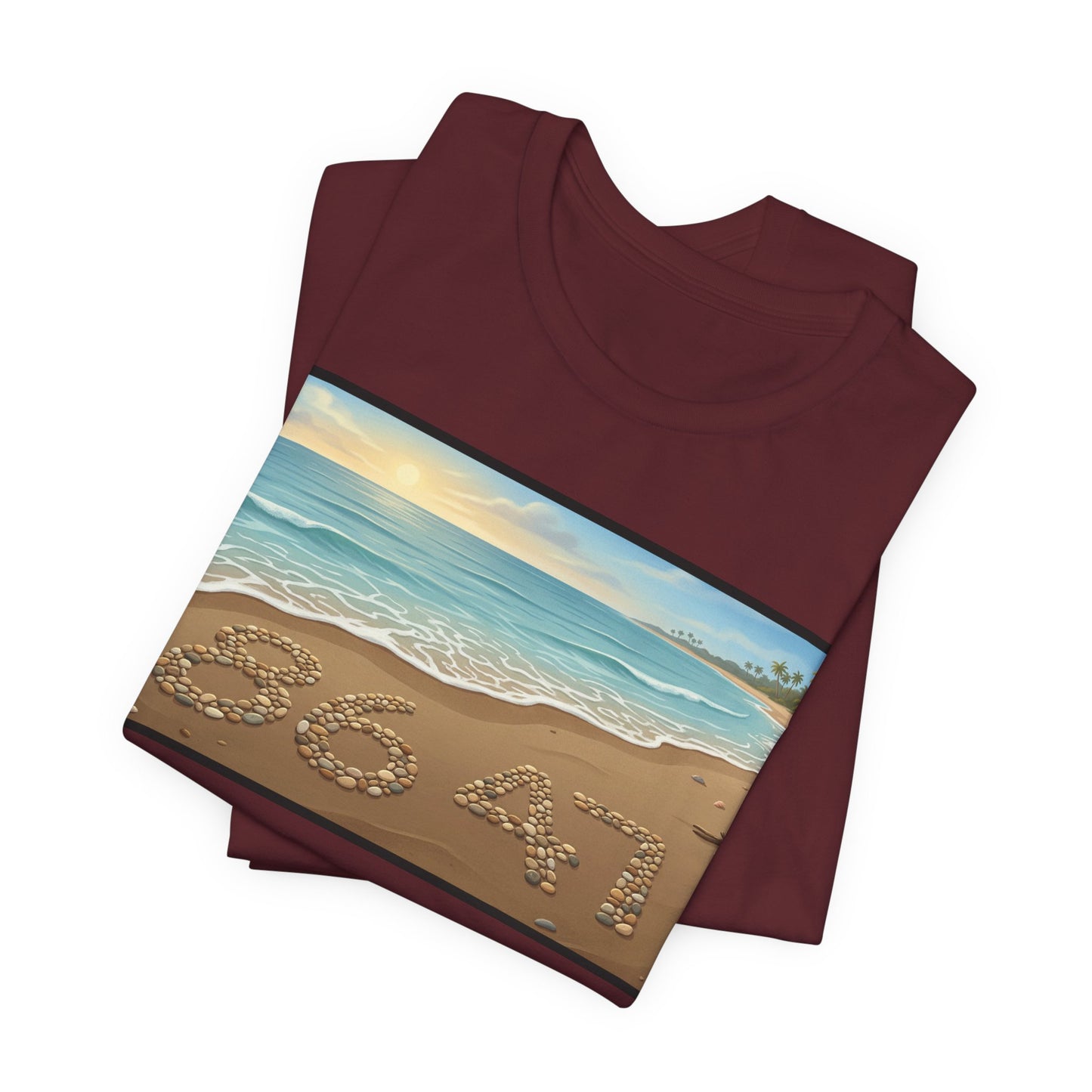 A Nice Day At The Beach - Horizontal V2 - Beach Sunset T-Shirt with '86 47' Sand Art – Coastal Vacation Tee