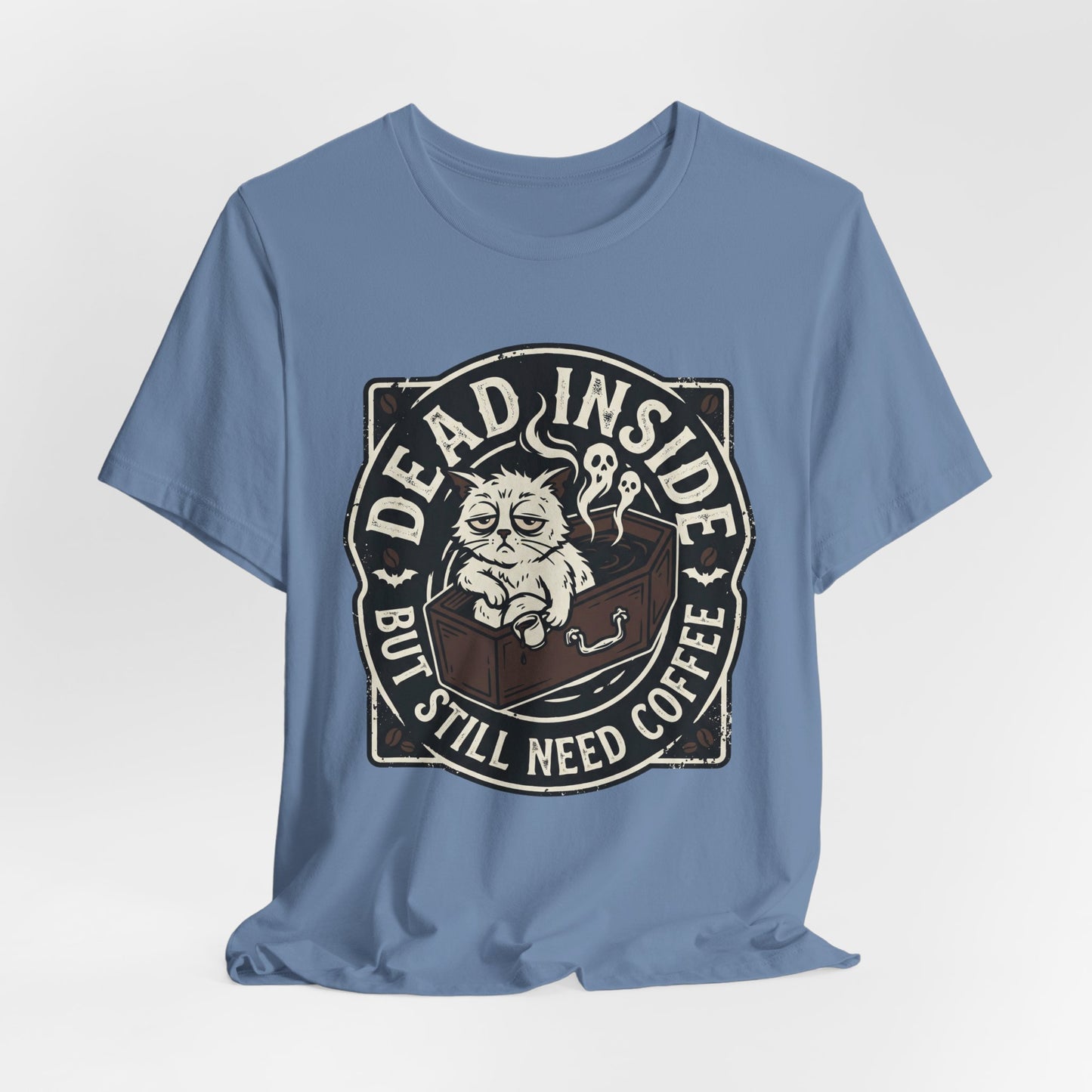 VOID - Dead Inside But Still Need Coffee T-Shirt - Coffee Cat Humor Tee