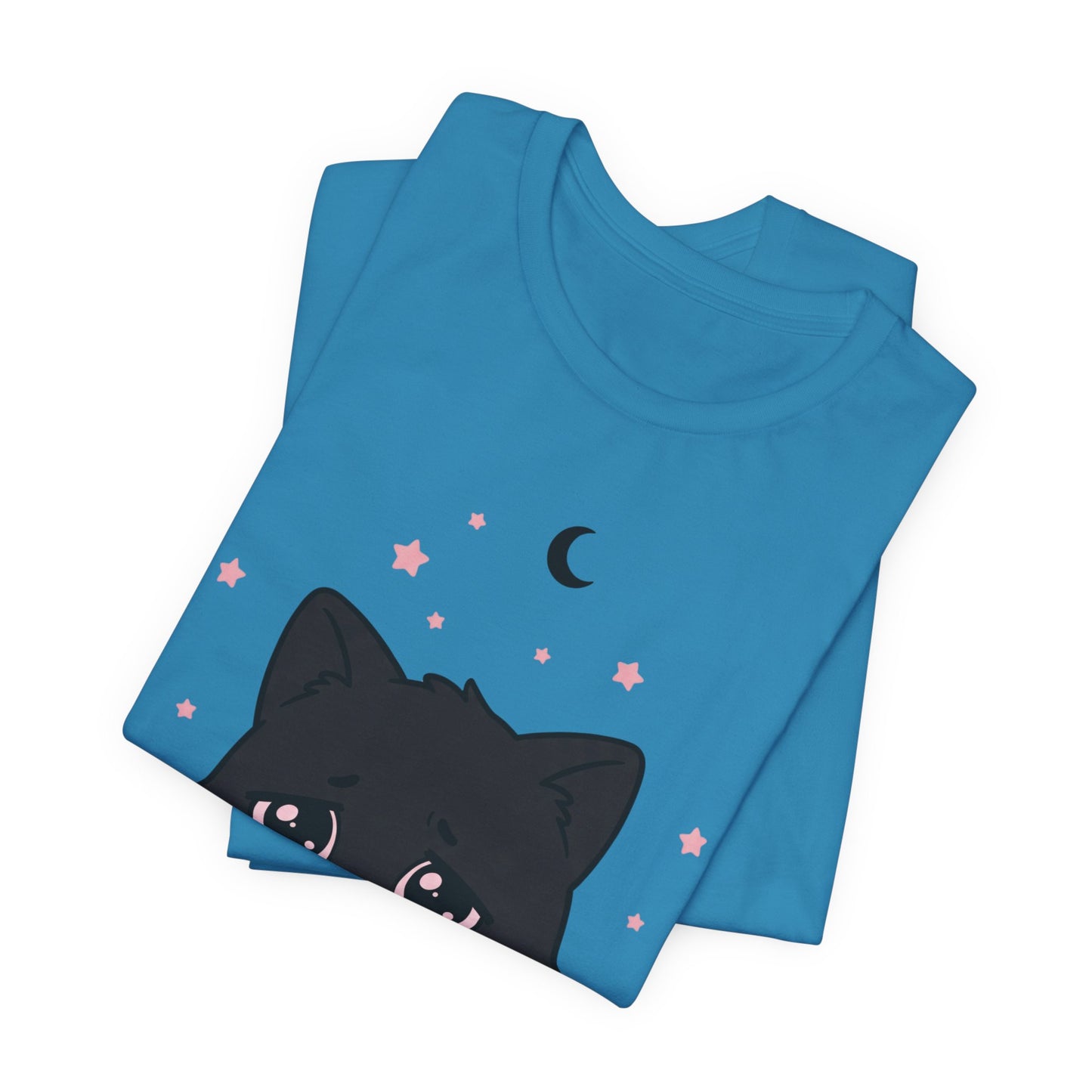 VOID - Cute Sad Black Cat Holding Hot Coffee T‑Shirt — Cozy Pink Sweater Kitty Tee