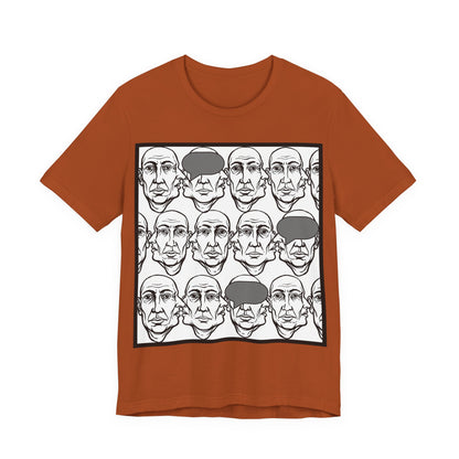 HotGossip - BlindedByGossip - Abstract Faces Pattern T-Shirt — Monochrome Repeating Portrait Graphic Tee