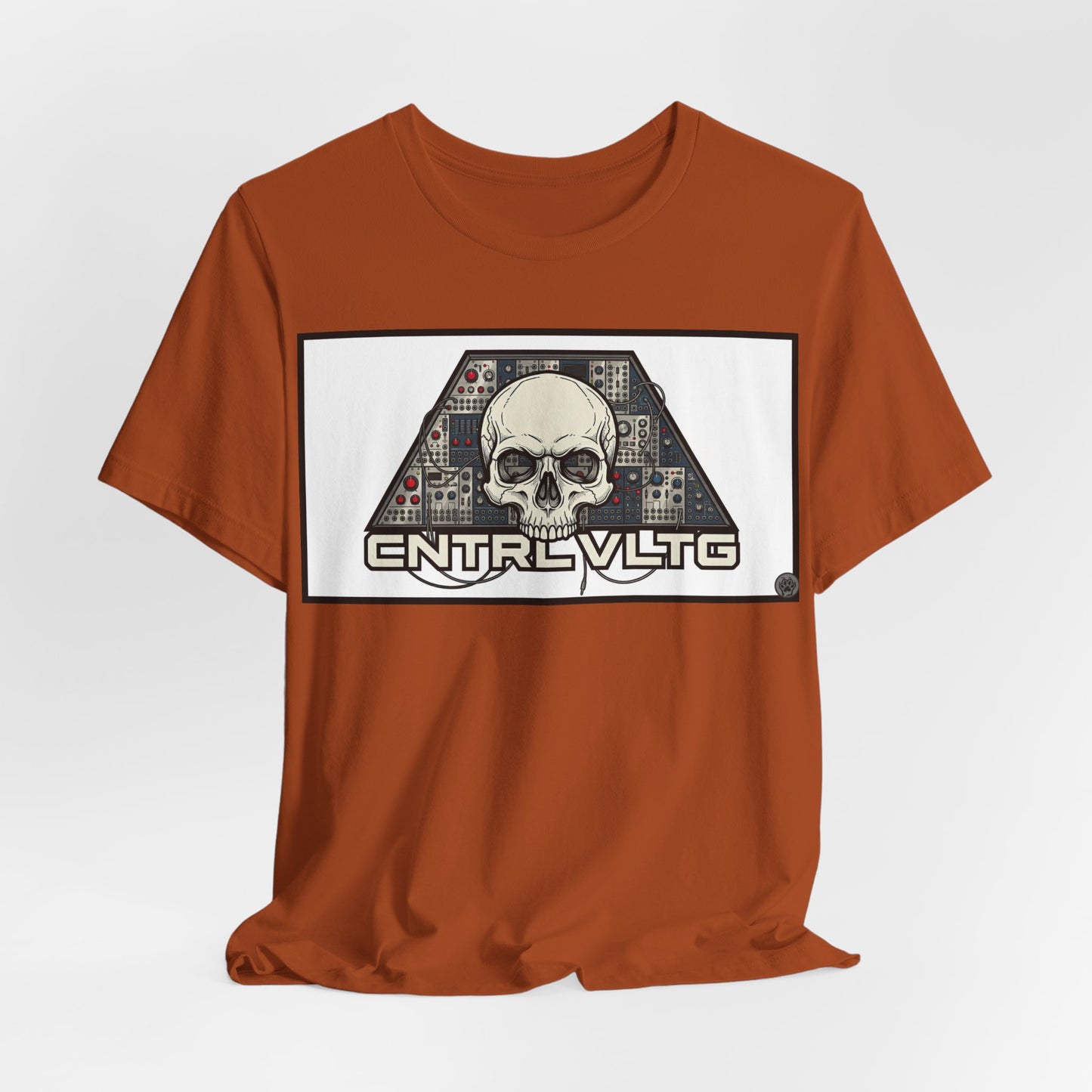 CV Control Voltage = TriBase White - Modular Synth Skull Analog Circuit Tee — “CNTRL VLTG” Retro Tech Graphic T-Shirt