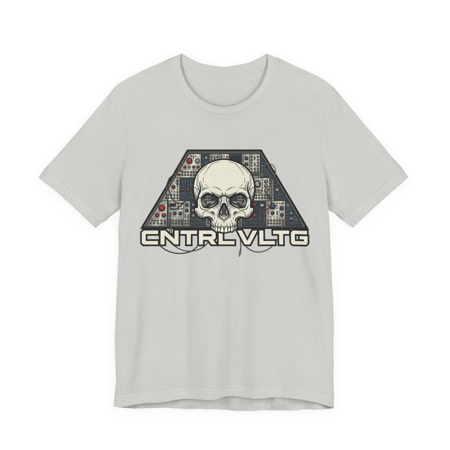 CV Control Voltage - TriBase White - Skull Modular Analog Synth Console Tee — “CNTRL VLTG” Retro Electronic Music T-Shirt