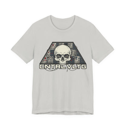 CV Control Voltage - TriBase White - Skull Modular Analog Synth Console Tee — “CNTRL VLTG” Retro Electronic Music T-Shirt