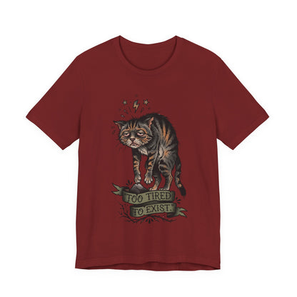 VOID - Too Tired to Exist Cat T‑Shirt — Funny Goth Sleepy Cat Tee