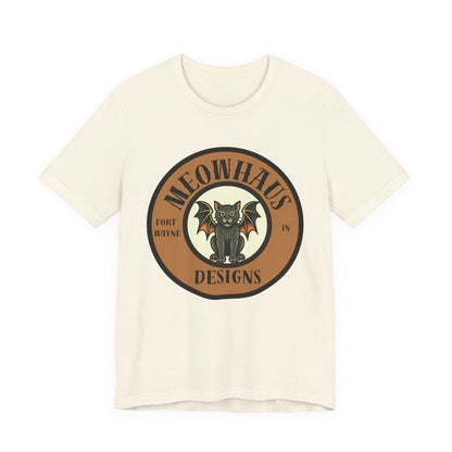 Meowhaus Designs Cat Circle Logo T-Shirt - Vintage Tattoo Cat-Bat Design