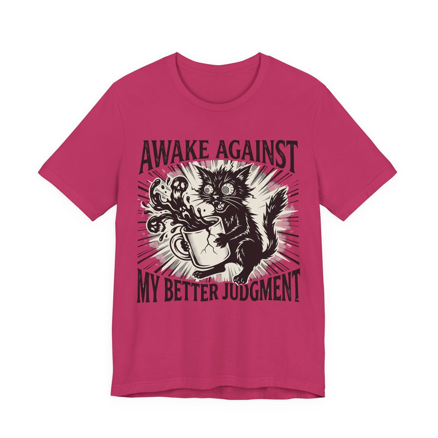 VOID - Awake Against My Better Judgment Tee — Funny Coffee Cat Graphic T-Shirt