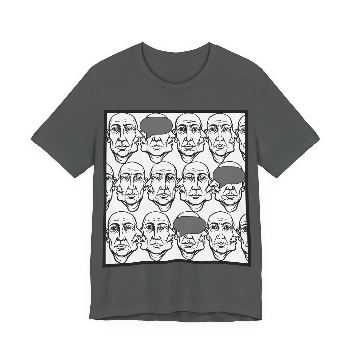 HotGossip - BlindedByGossip - Abstract Faces Pattern T-Shirt — Monochrome Repeating Portrait Graphic Tee