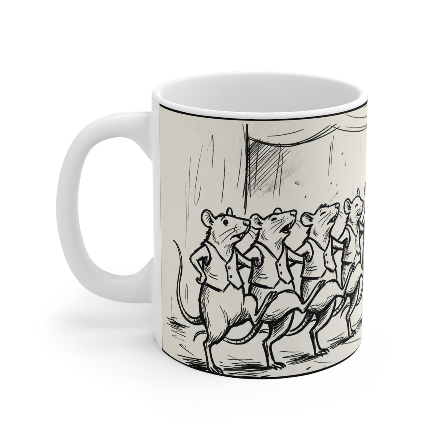 The Show Must Go On - 11oz Mug Ambi Handle - Dancing Rats Ceramic Mug — Cute and Funny