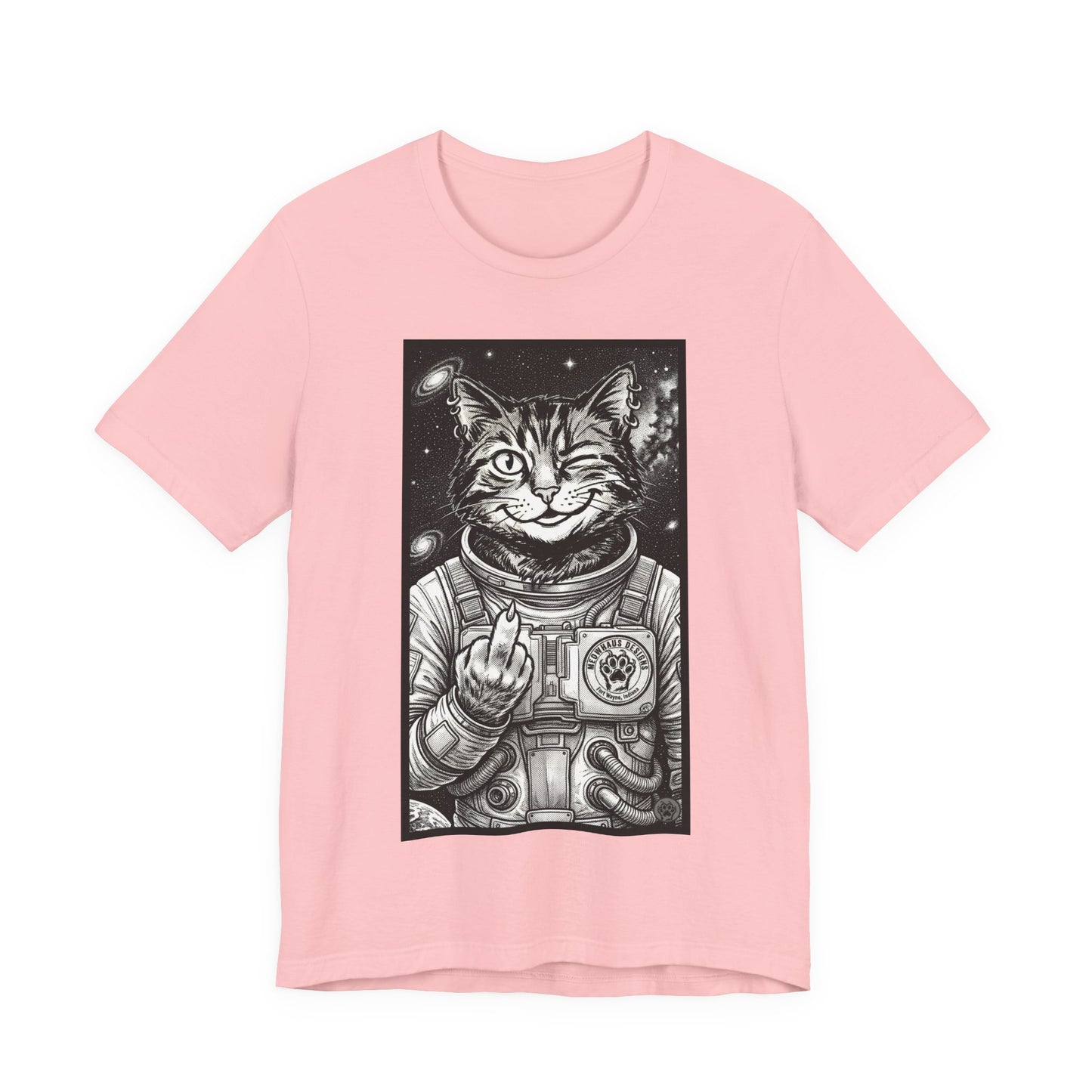 WinkyCat - The Astronaut (Giving Snarky Gesture) Cat Tee — Retro Space Cat Graphic T-Shirt