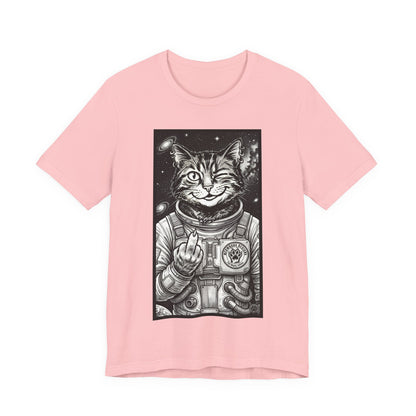 WinkyCat - The Astronaut (Giving Snarky Gesture) Cat Tee — Retro Space Cat Graphic T-Shirt