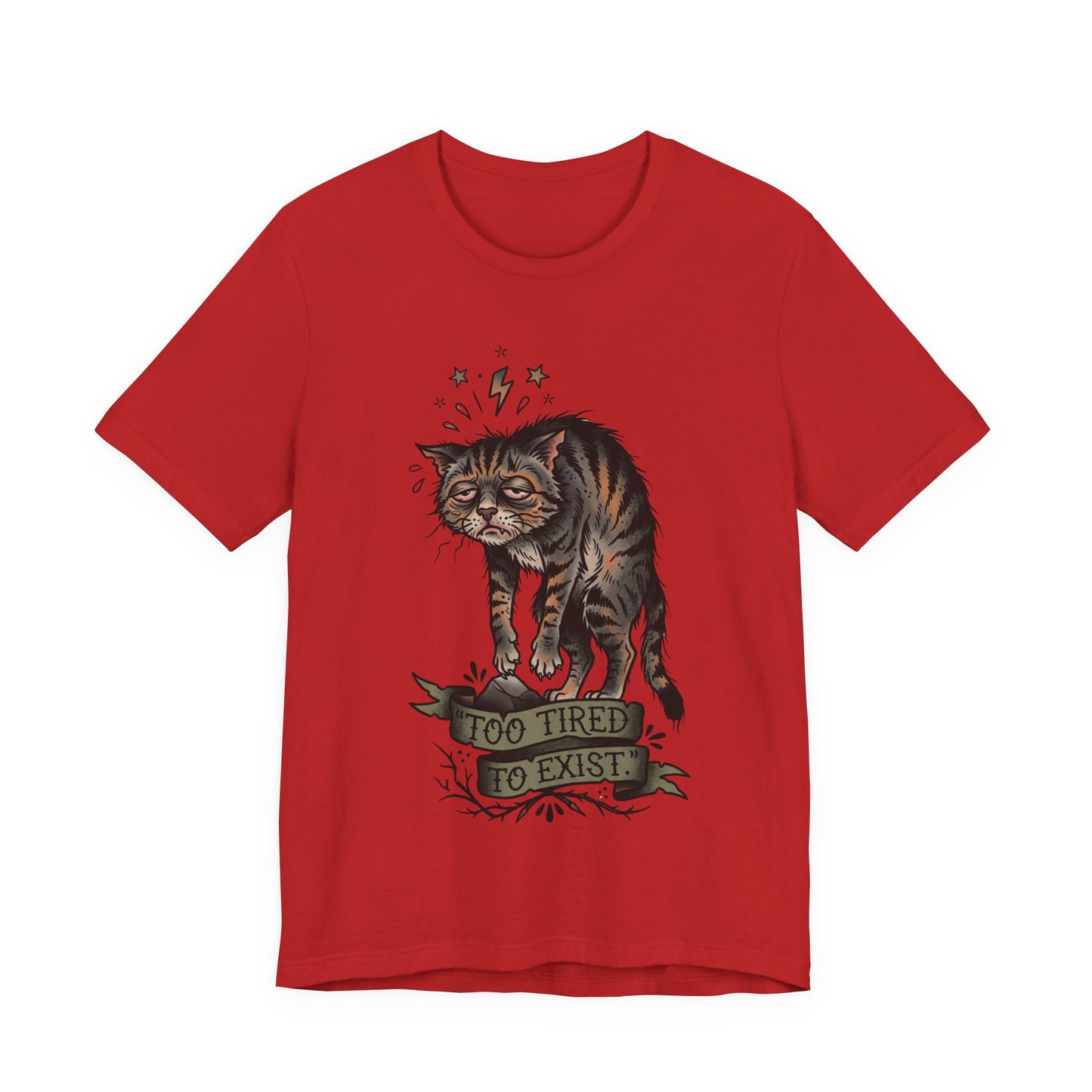 VOID - Too Tired to Exist Cat T‑Shirt — Funny Goth Sleepy Cat Tee