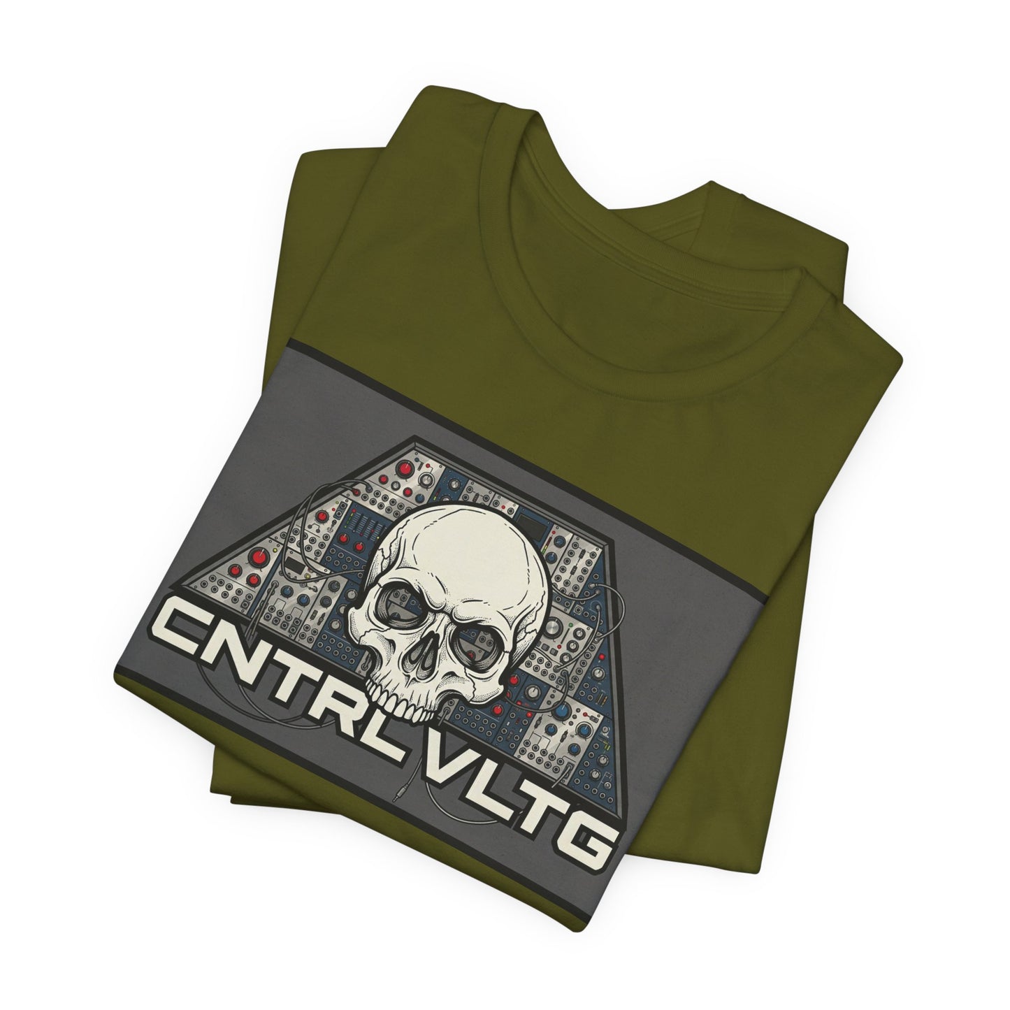 CV Control Voltage - TriBase Grey - Skull Modular Synth Analog Circuit 'CNTRL VLTG' Graphic Tee - Retro Tech Skull T-Shirt