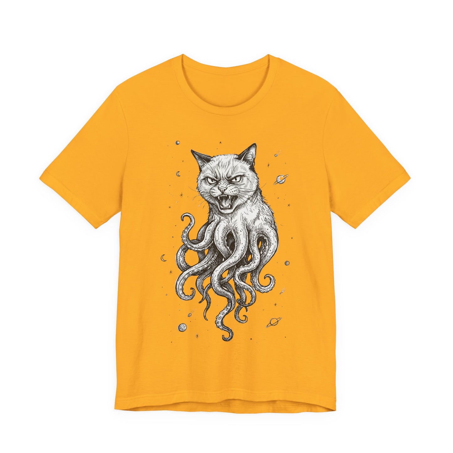 Alien Cat in Space - Cat-Octopus Graphic Tee — Cosmic Kitty Cthulhu Illustration T-Shirt