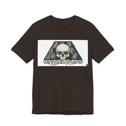 CV Control Voltage = TriBase White - Modular Synth Skull Analog Circuit Tee — “CNTRL VLTG” Retro Tech Graphic T-Shirt