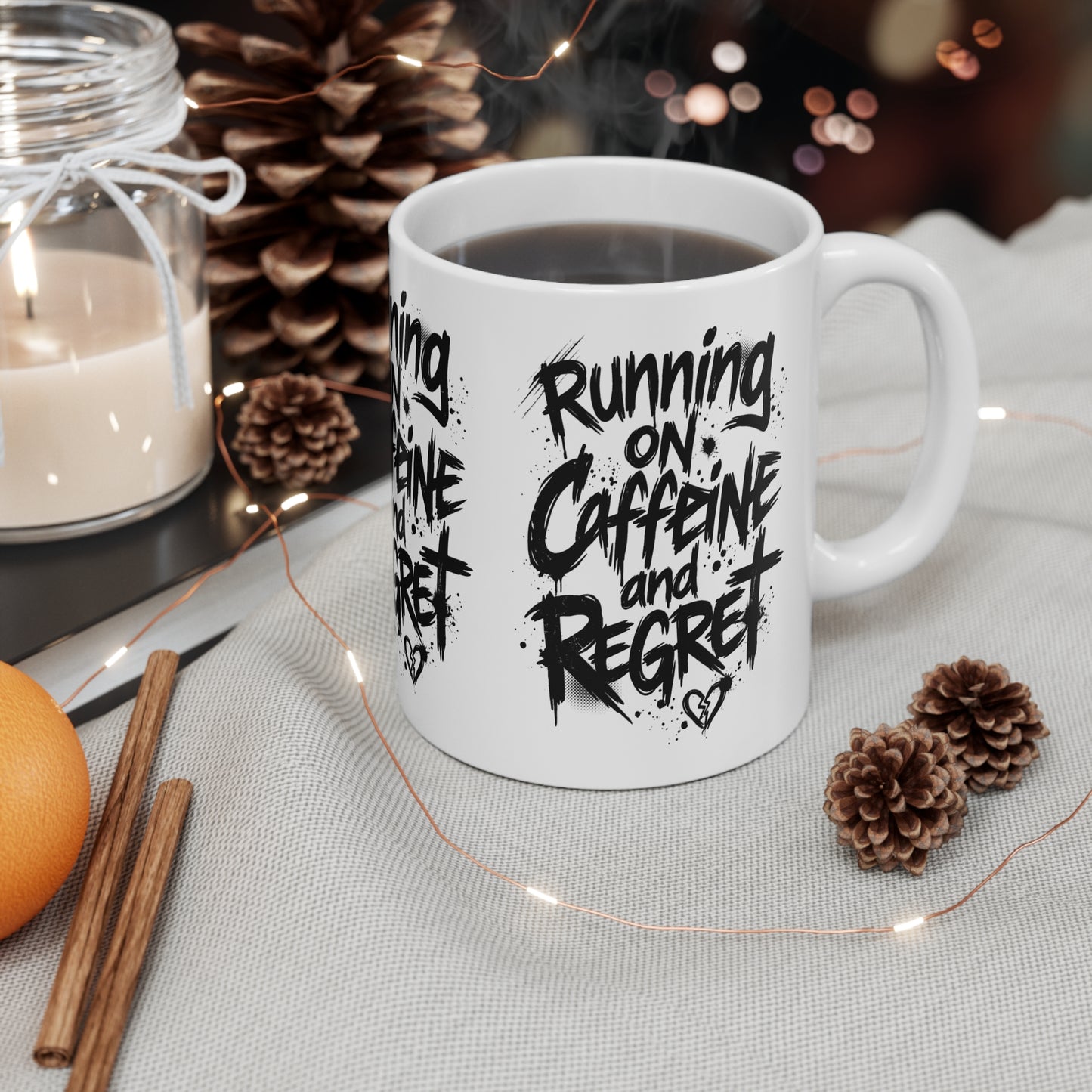 VOID - Running on Caffeine and Regret Mug — Funny 11oz Coffee Cup for Tired Adults