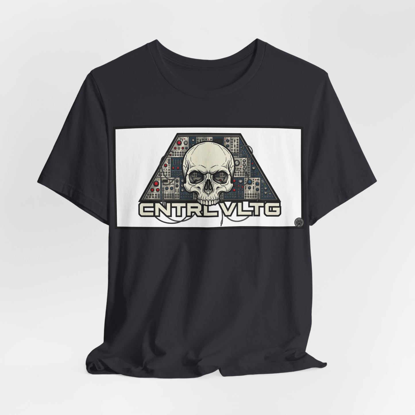 CV Control Voltage = TriBase White - Modular Synth Skull Analog Circuit Tee — “CNTRL VLTG” Retro Tech Graphic T-Shirt