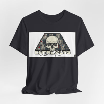 CV Control Voltage = TriBase White - Modular Synth Skull Analog Circuit Tee — “CNTRL VLTG” Retro Tech Graphic T-Shirt