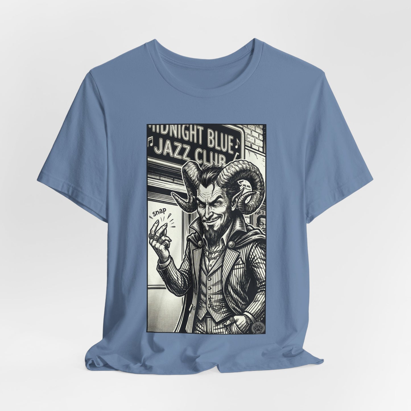 BLZB - Finger Snap Jazz Club Graphic Tee — 'Midnight Blue Jazz Club' Vintage Devil Illustration