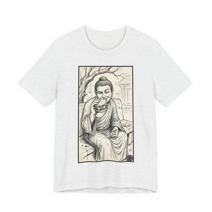 Bad Buddha Cheeseburger Sketch Tee — Humor Illustration T-Shirt