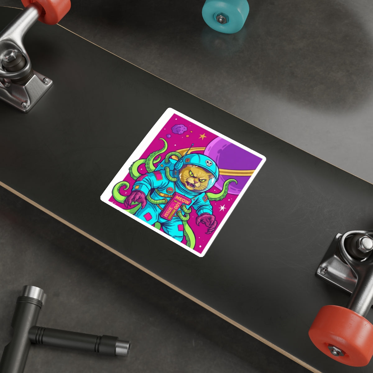 AlienCat Astronaut - Full Color Cat Die-Cut Sticker — Retro Space Kitty Design