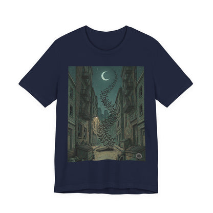 Bat's Night - Cityscape Moon T-Shirt — Surreal Crescent &  Street Art Tee