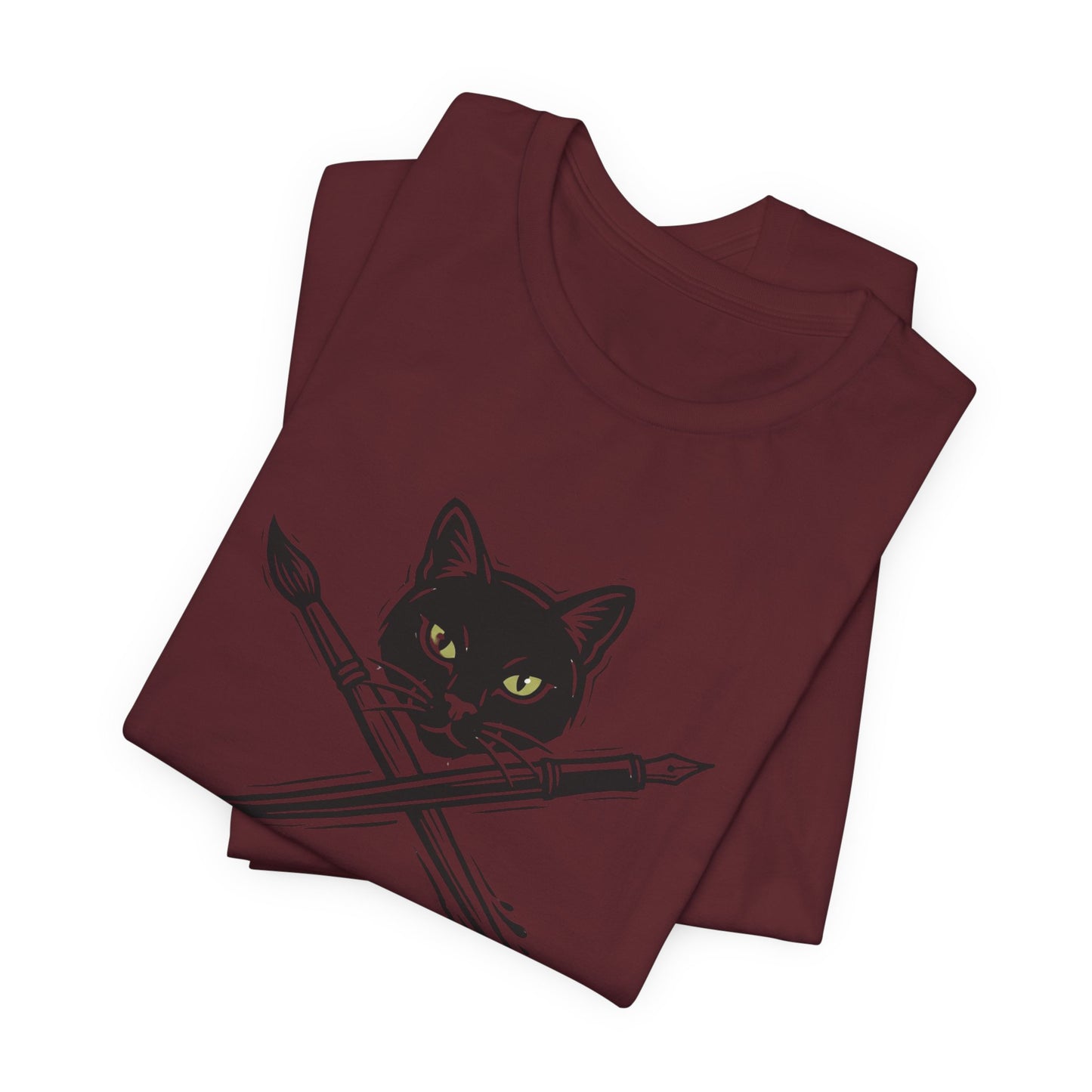 Creative Cat Version 2 - Artist Cat T-Shirt — Black Cat with Crossed Paintbrushes Graphic Tee