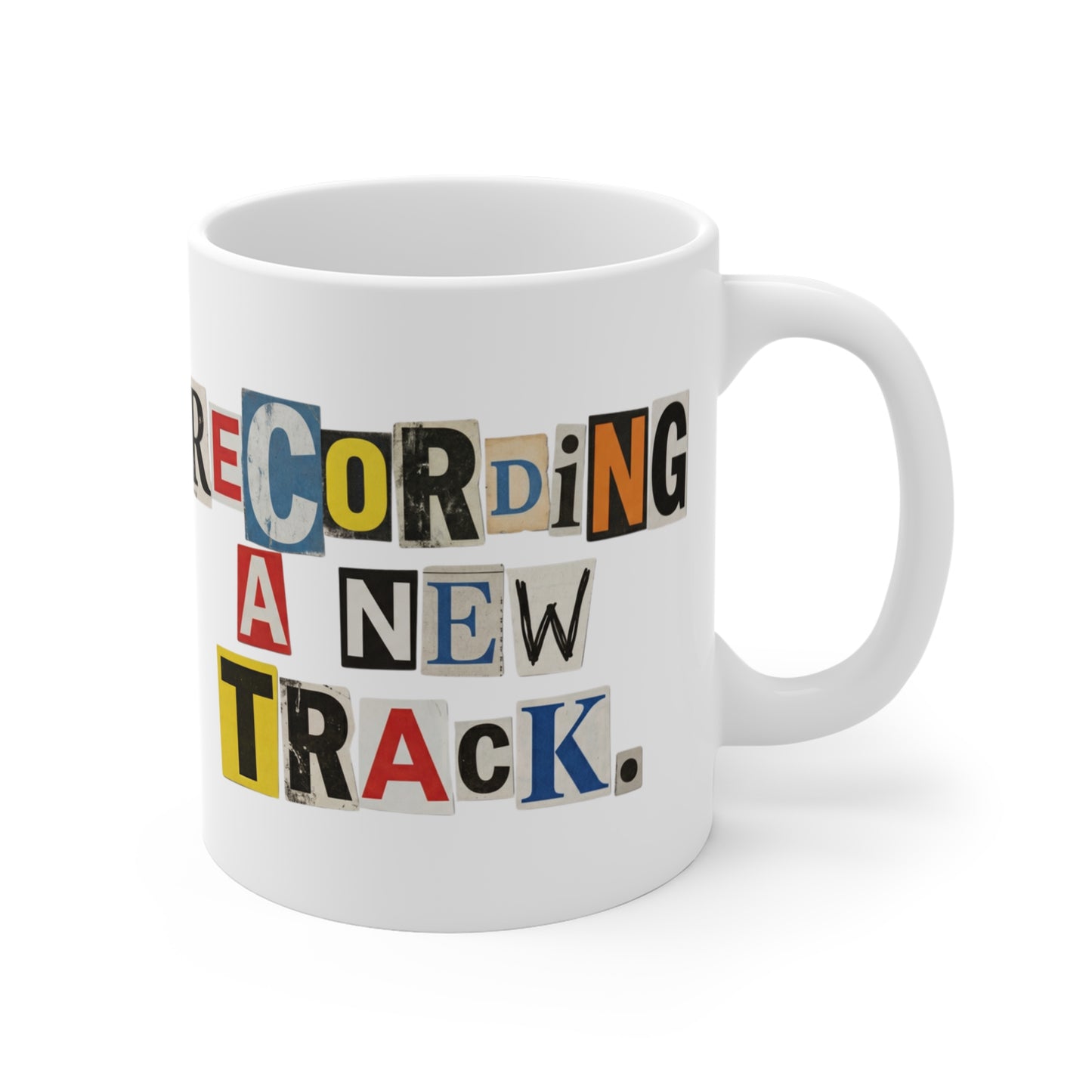 PBFMF - Recording a New Track Mug — Ransom-Style Lettering Coffee Cup for Mental Health Motivation