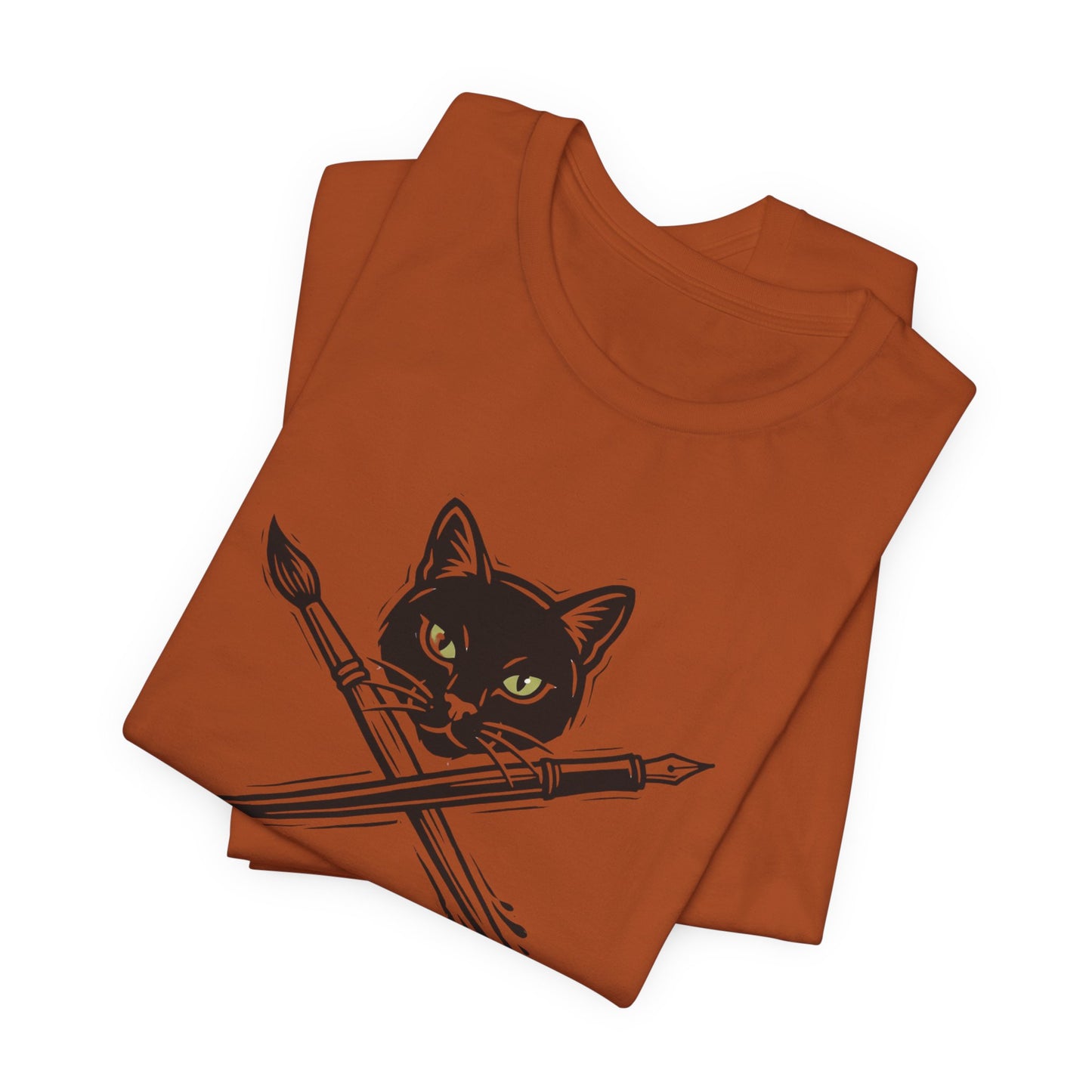 Creative Cat Version 2 - Artist Cat T-Shirt — Black Cat with Crossed Paintbrushes Graphic Tee