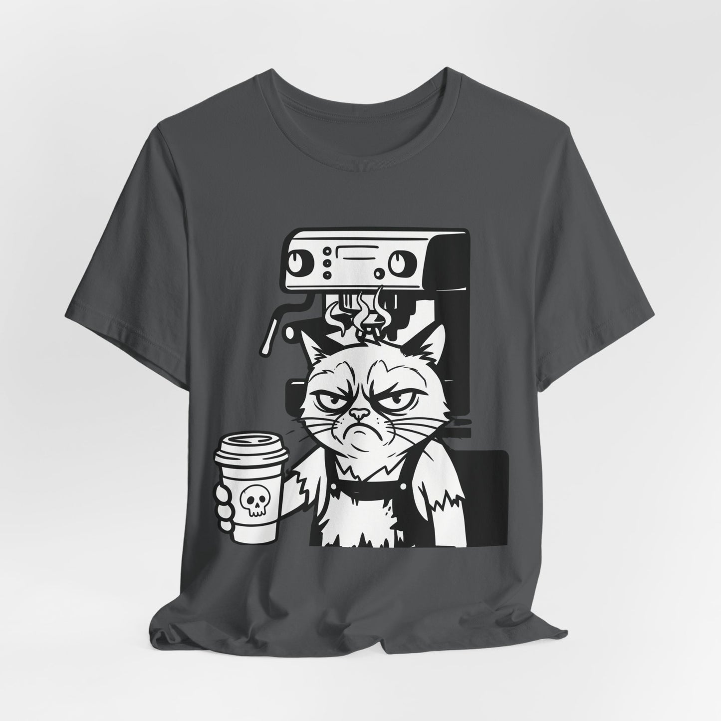 VOID - Annoyed Cat Coffee Tee — Funny Sarcastic Cat Barista Shirt with Coffee & Espresso Machine