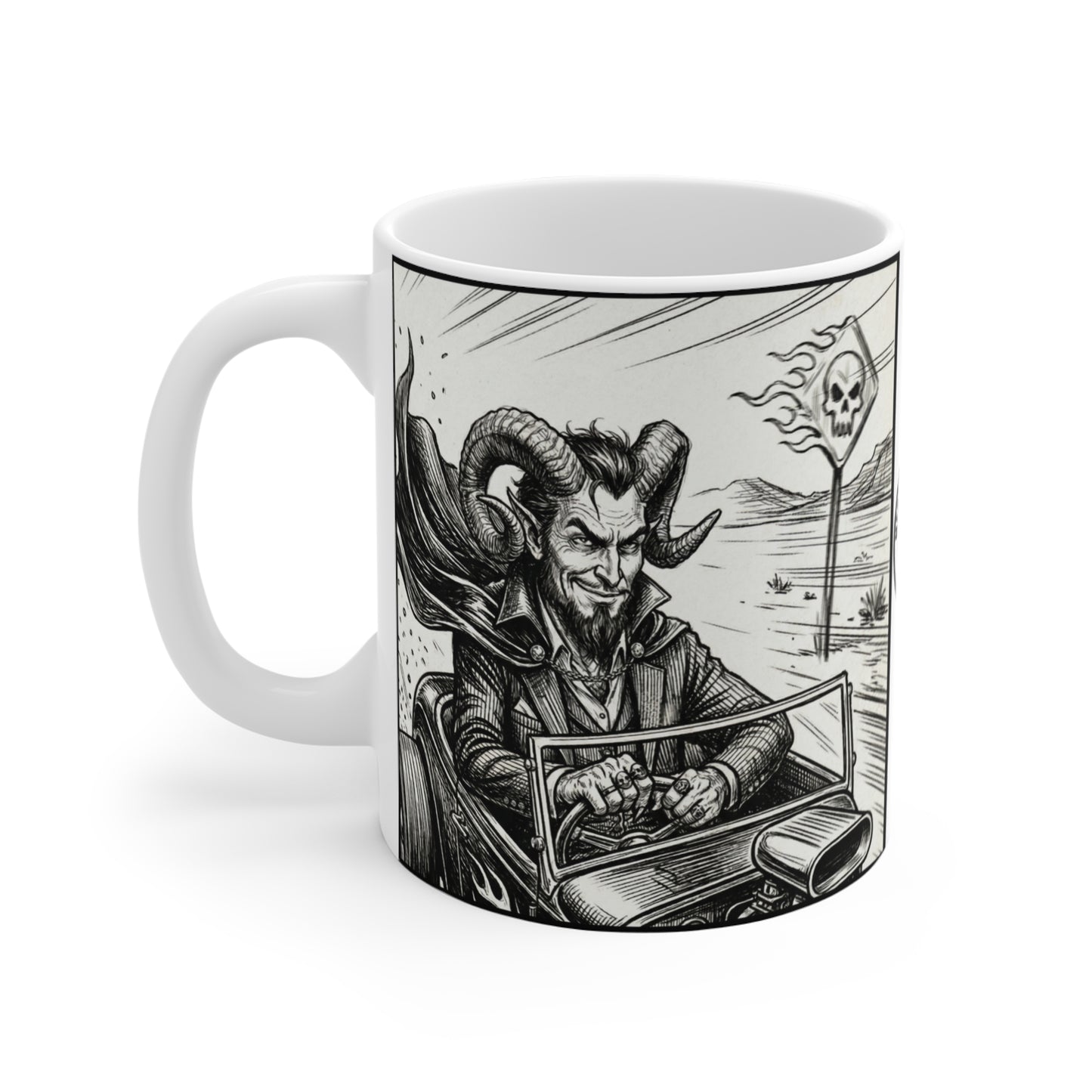 BLZB - HotRod - 11oz Mug Ambi Handle — Devil Driver Vintage Hot Rod Car Road Trip Design