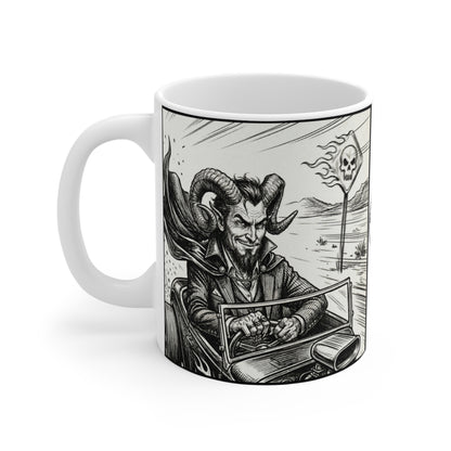 BLZB - HotRod - 11oz Mug Ambi Handle — Devil Driver Vintage Hot Rod Car Road Trip Design