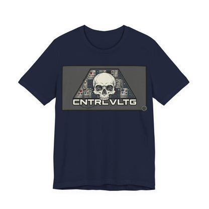 CV Control Voltage - TriBase Grey - Skull Modular Synth Analog Circuit 'CNTRL VLTG' Graphic Tee - Retro Tech Skull T-Shirt