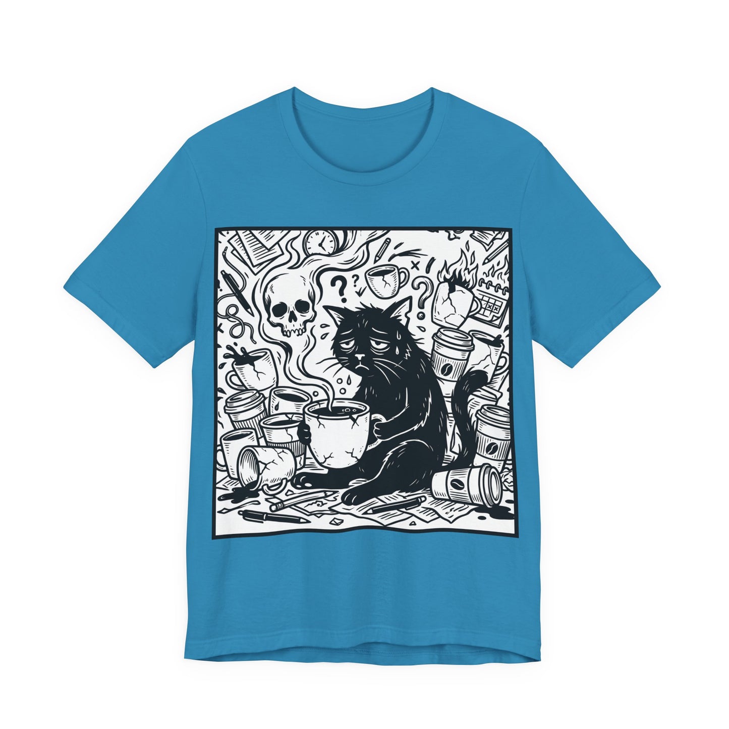 VOID - Overwhelmed (Crop) - Coffee Grunge Black Cat Art Tee
