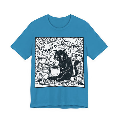 VOID - Overwhelmed (Crop) - Coffee Grunge Black Cat Art Tee