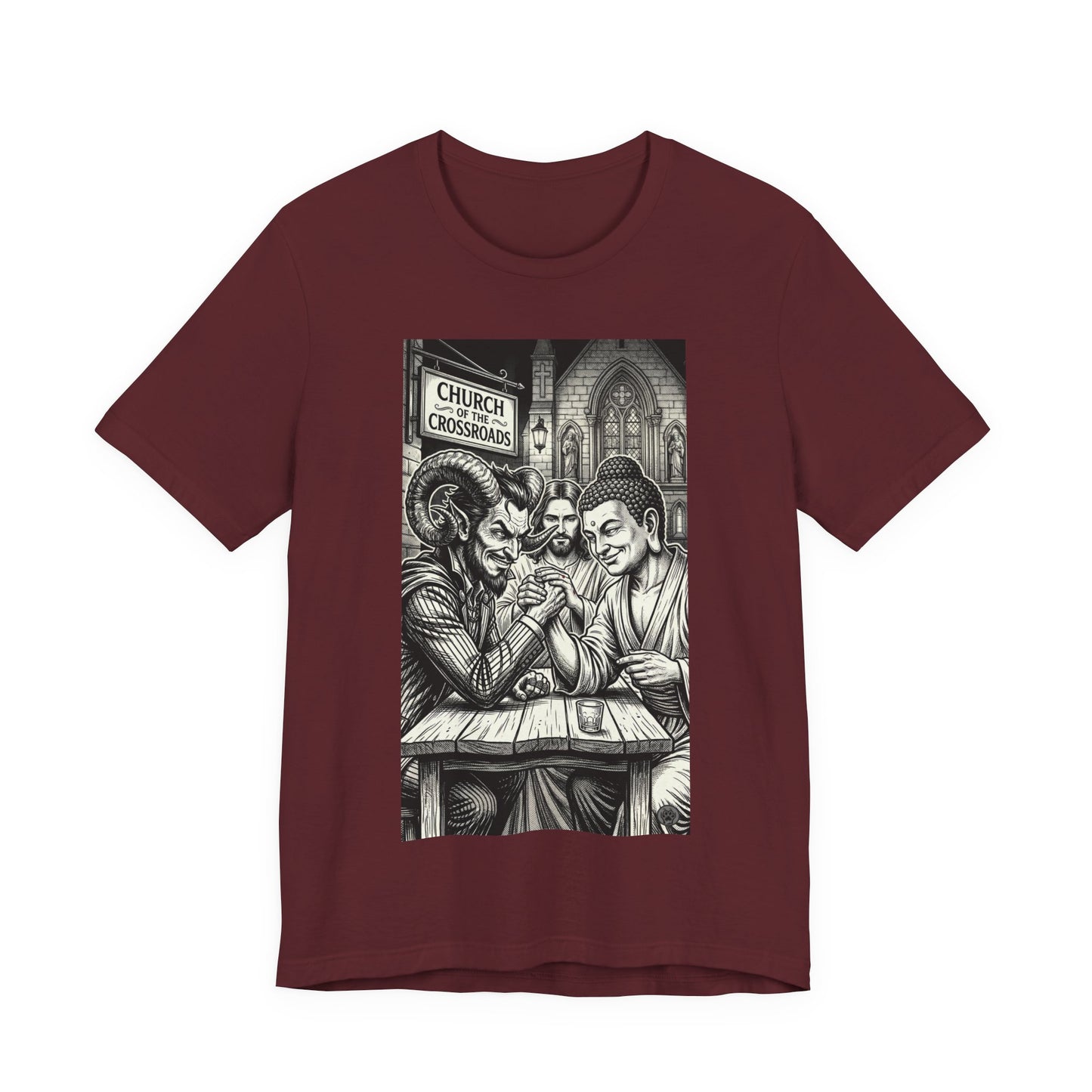 Crossroads T-Shirt — Religious Humor Satirical Arm Wrestling Graphic Tee