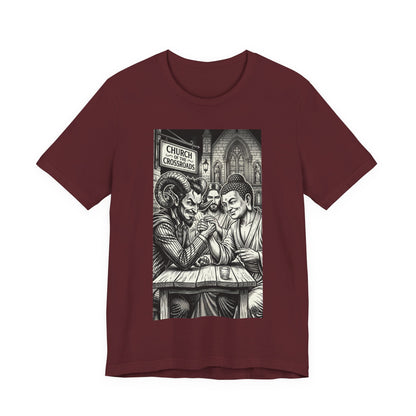 Crossroads T-Shirt — Religious Humor Satirical Arm Wrestling Graphic Tee