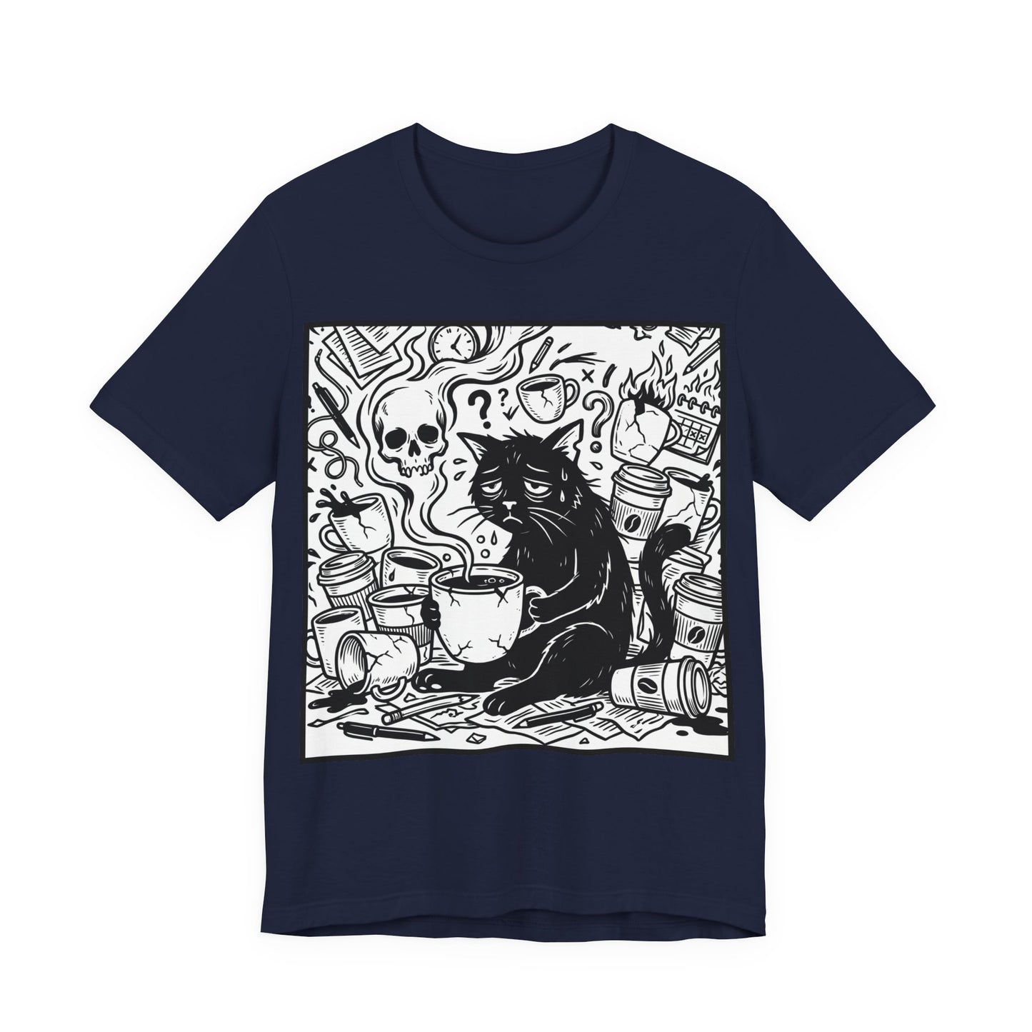 VOID - Overwhelmed (Crop) - Coffee Grunge Black Cat Art Tee