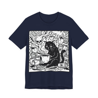 VOID - Overwhelmed (Crop) - Coffee Grunge Black Cat Art Tee