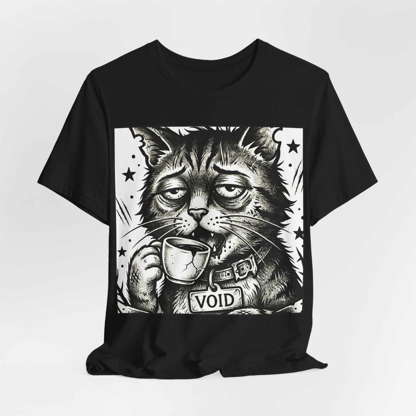 VOID - The Original Void Cat Tee — Tired Moody Cat Drinking Coffee Graphic T-Shirt