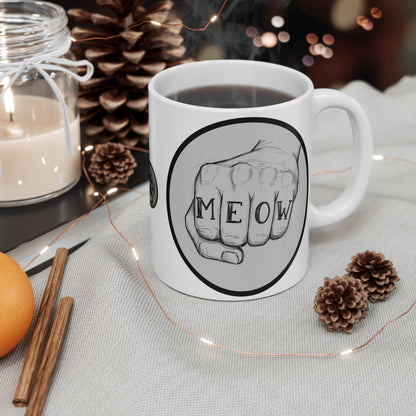 Meow Fist - 11oz Mug Ambi Handle – 'MEOW' Knuckle Tattoo Coffee Cup
