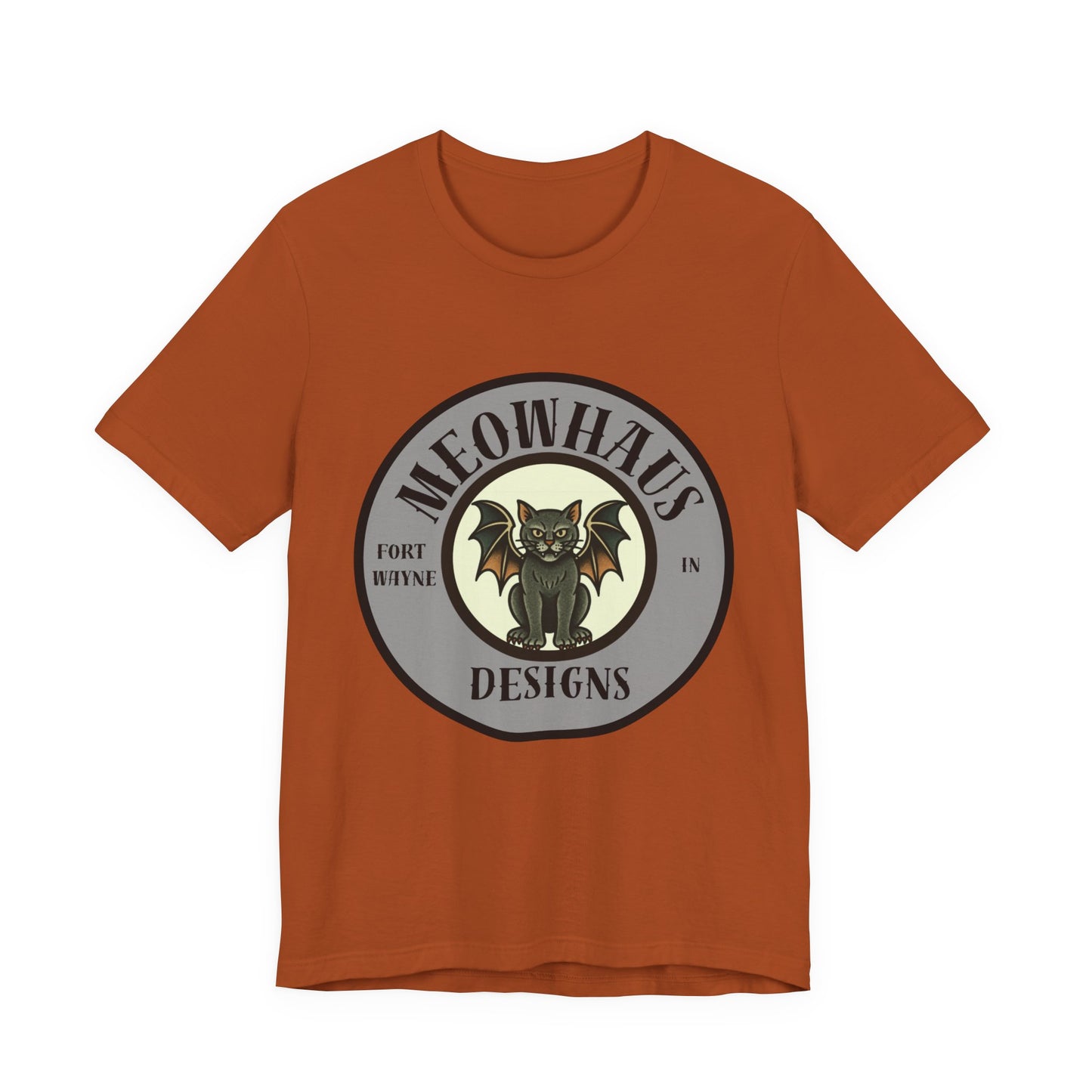 MHD Emblem - Grey Circle - Vintage Tattoo Meowhaus Designs Bat Cat Logo Tee