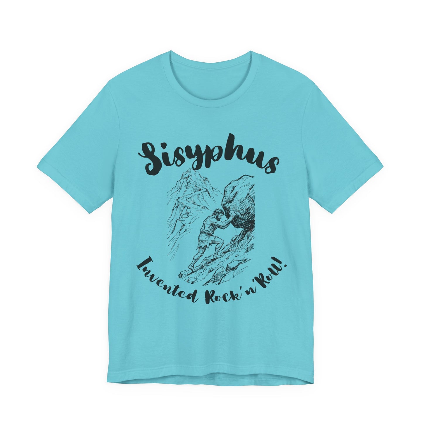 Greek Mythology Humor - Sisyphus T‑Shirt — 'Invented Rock 'n' Roll' Vintage Mythology Tee - Elvis Who?